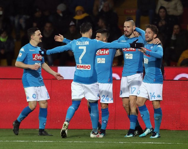Hamsik celebrates Napoli's second against Benevento